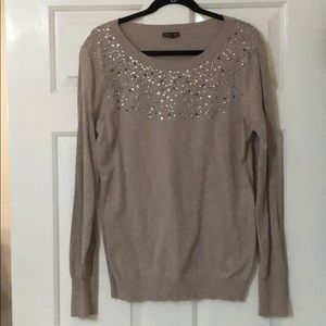 Express Scoop Neck Sweater w/ Sequined Neck Detail